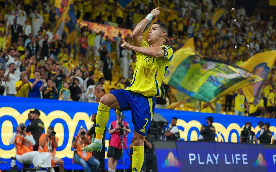Cristiano Ronaldo celebrates goal for Al Nassr v Al Orobah