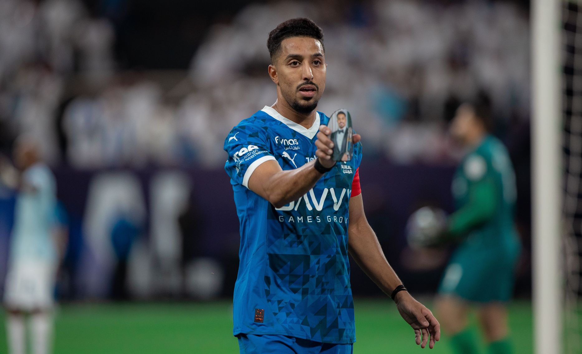 Salem Al Dawsari celebrates goal for Al Hilal v Al Fayha