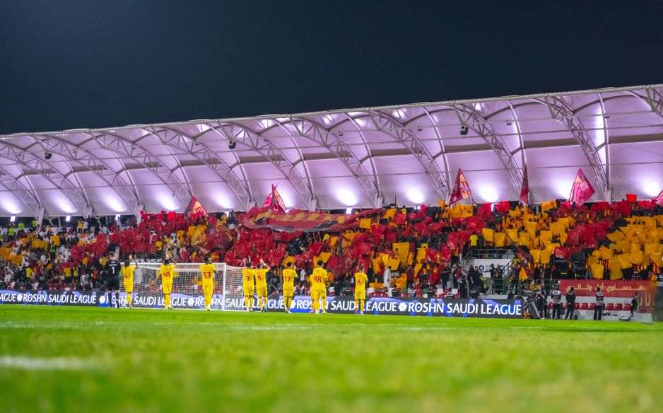 Al Qadisah players and fans celebrate Eastern Derby win at Al Ettifaq