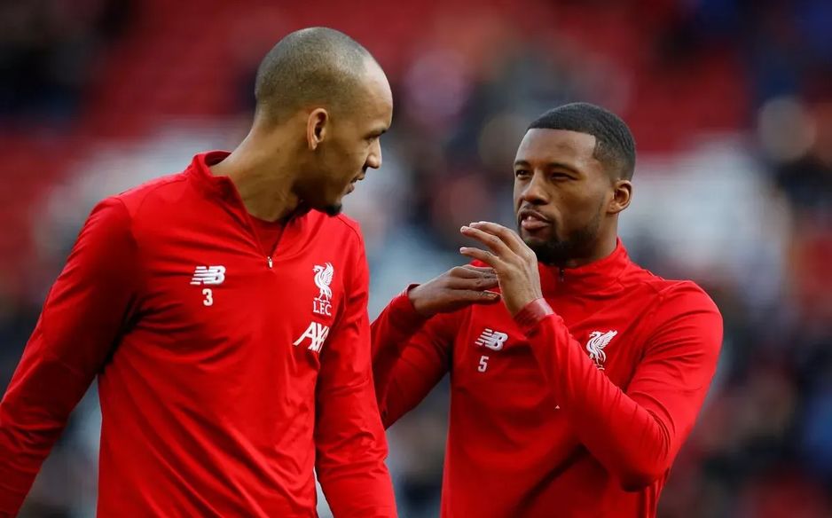 Fabinho (L) and Georginio Wijnaldum together at Liverpool