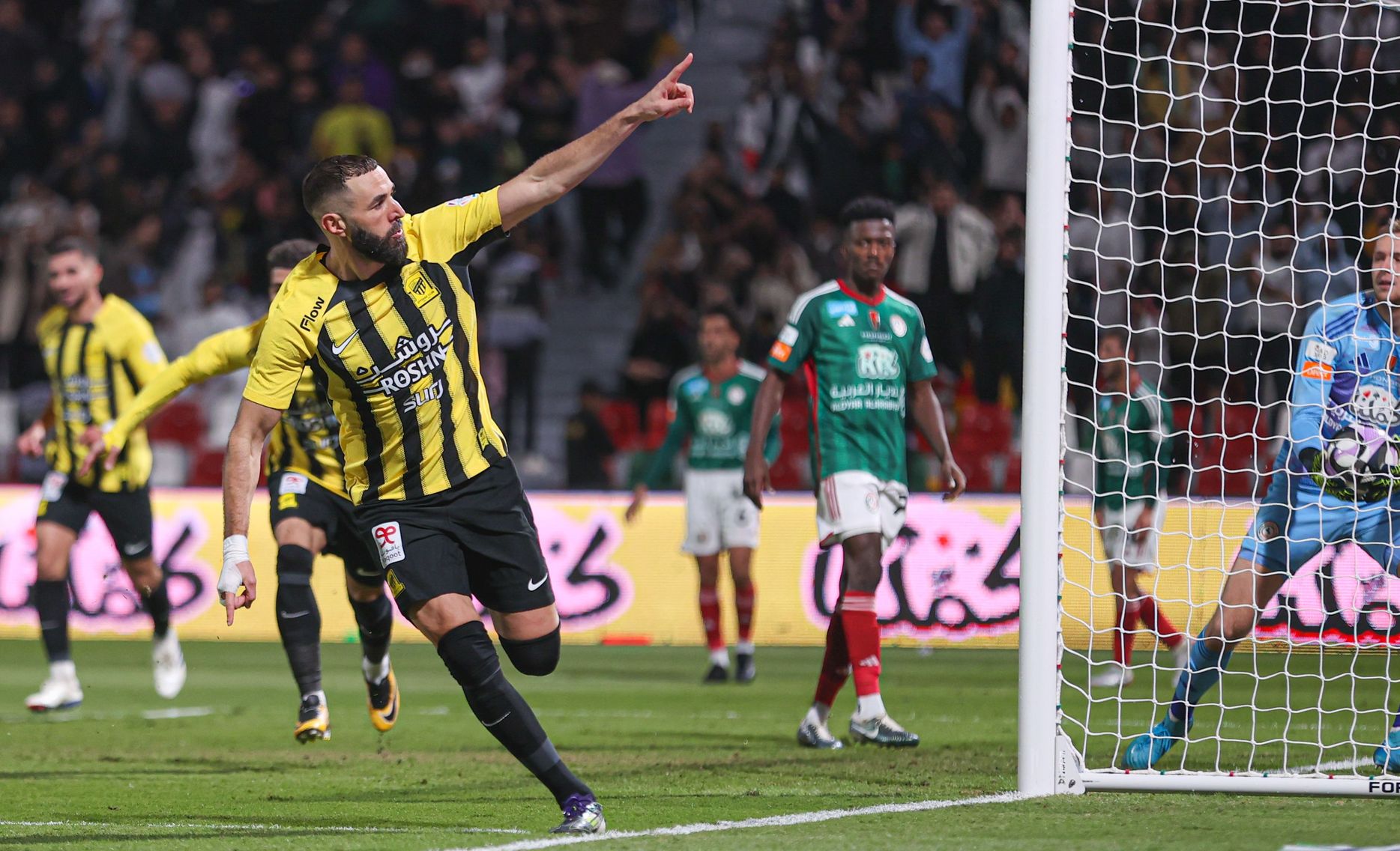 Al Ittihad captain Karim Benzema scores v Al Ettifaq