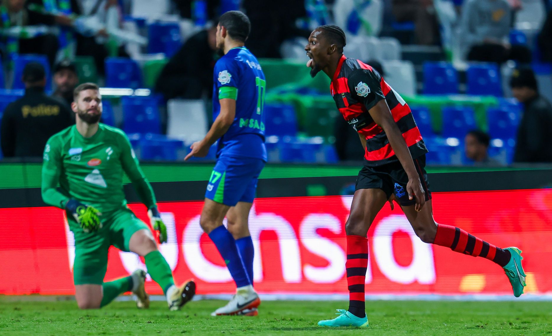 Bernard Mensah scores for Al Riyadh v Al Fateh