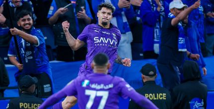 Al Hilal's Marcos Leonardo scores v Al Okhdood