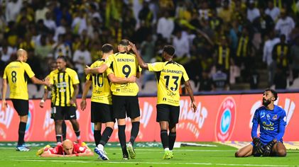Al Ittihad celebrate goal in Old Derby at Al Wehda