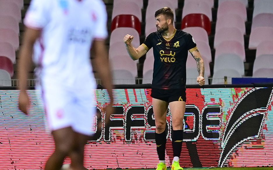 Alexandru Cretu celebrates late goal v Al Raed - his first RSL goal for Al Wehda