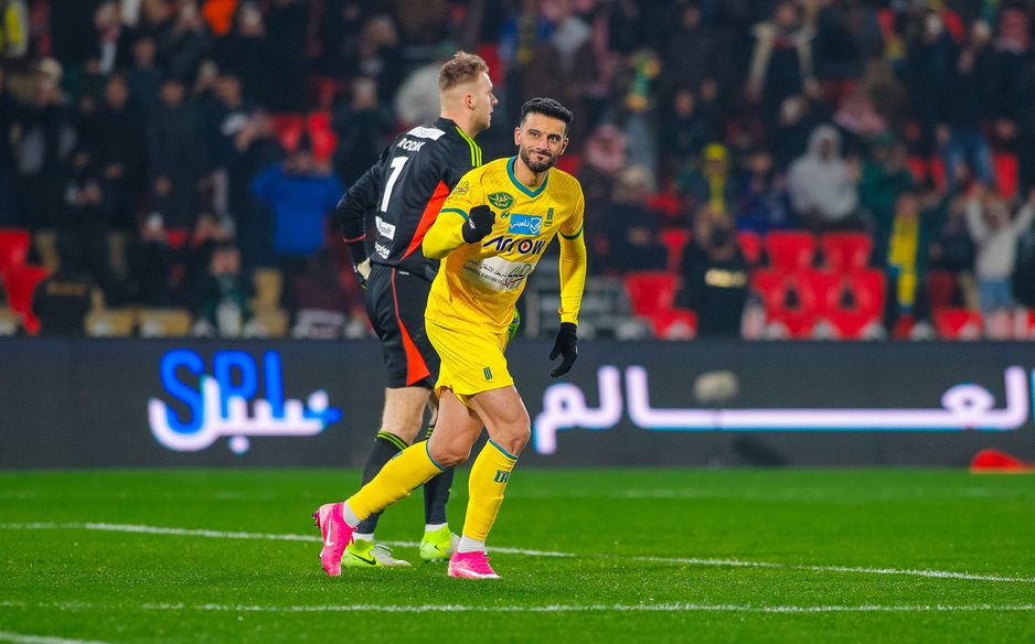 Al Orobah's Omar Al Somah celebrates goal v Al Ettifaq