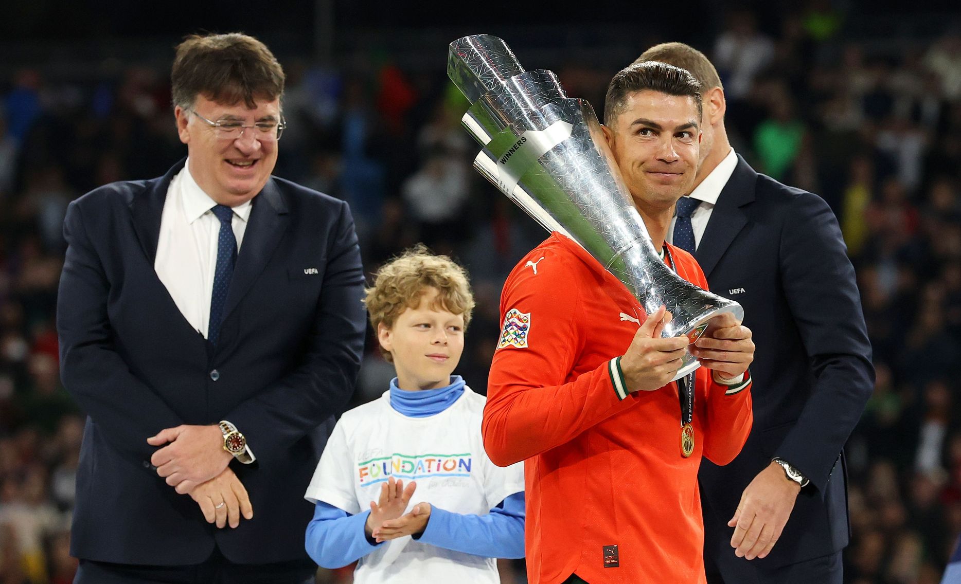 Portugal captain Cristiano Ronaldo with the UEFA Nations League trophy