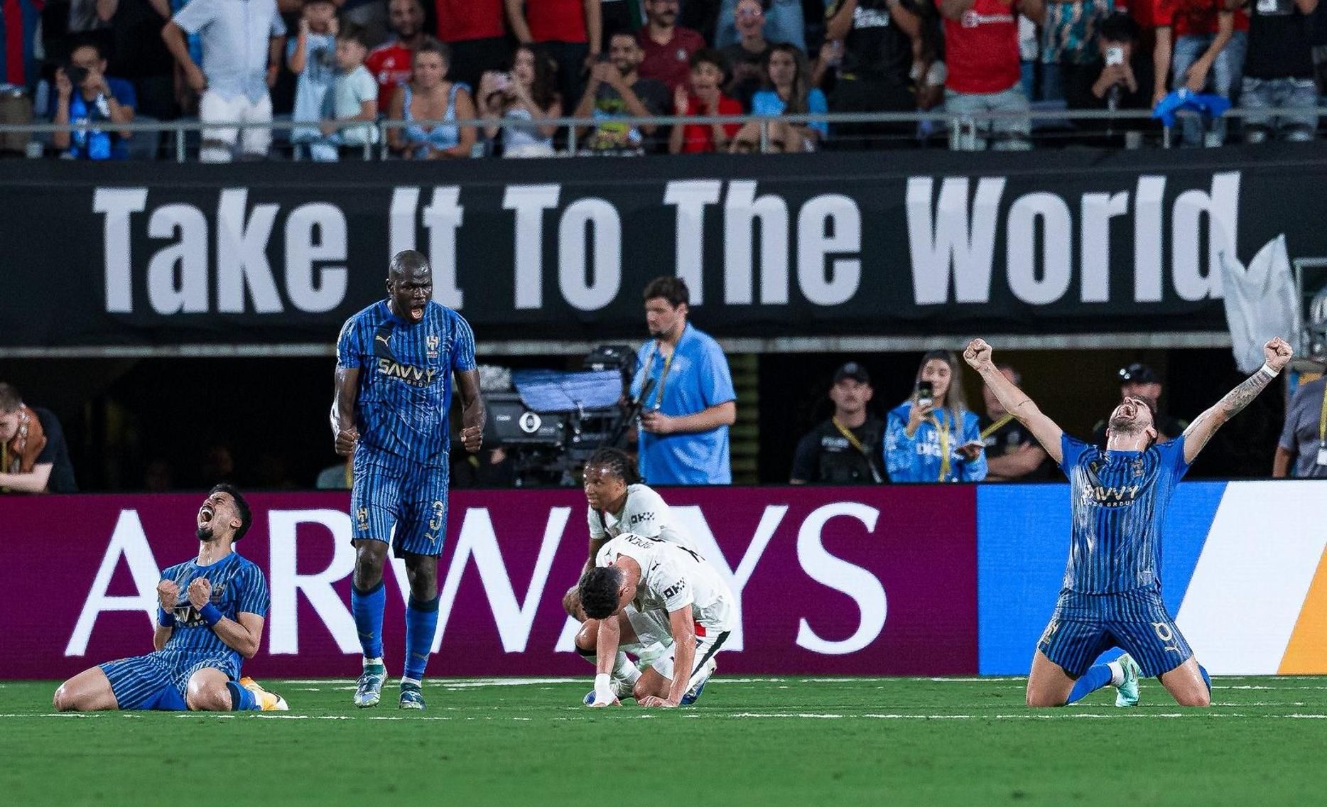 Al Hilal players at full-time after incredible win v Manchester City at FIFA Club World Cup