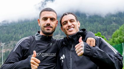 Al Ahli's Merih Demiral (L) and Roger Ibanez during preseason