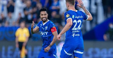 Salem Al Dawsari celebrates goal with Al Hilal teammate Sergej Milinkovic-Savic