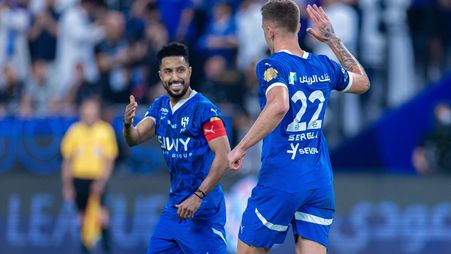 Salem Al Dawsari celebrates goal with Al Hilal teammate Sergej Milinkovic-Savic