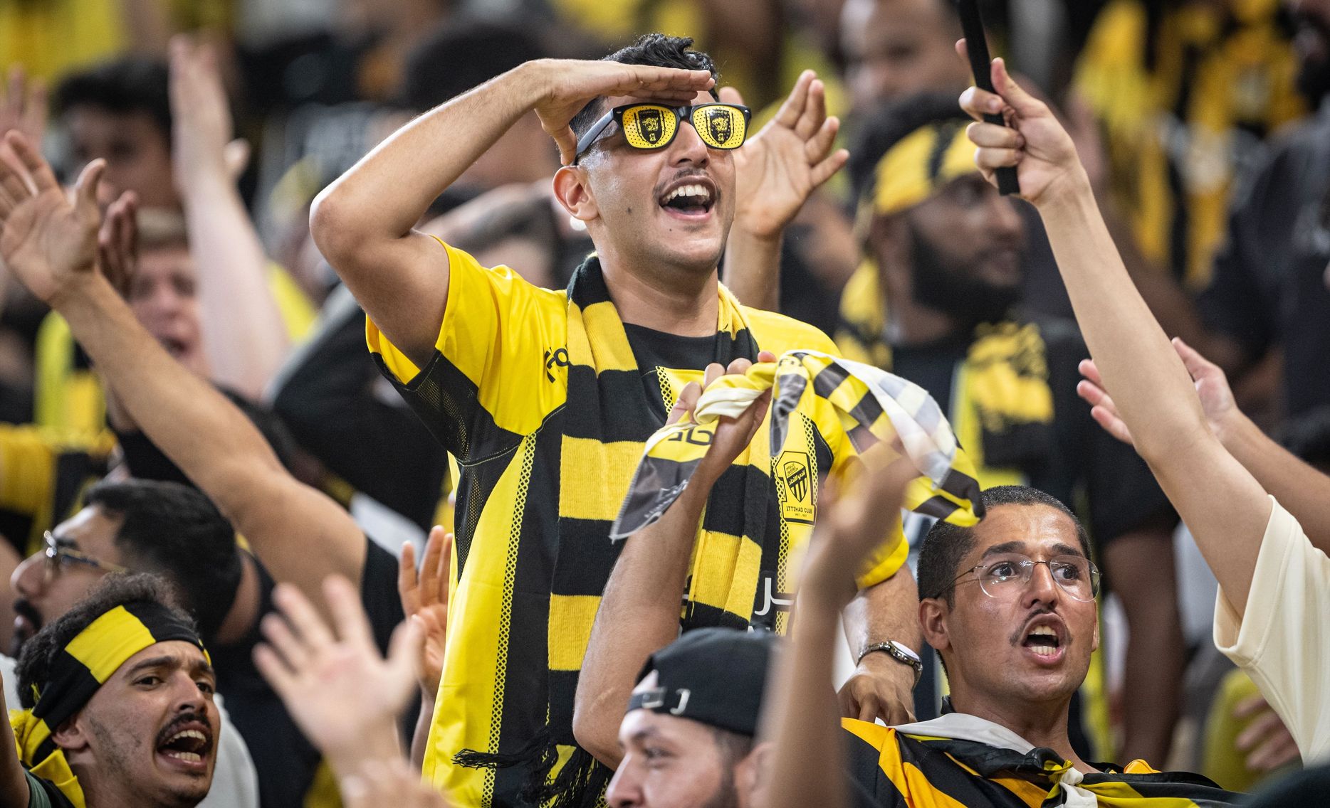 Al Ittihad fans during Sea Derby v Al Ahli