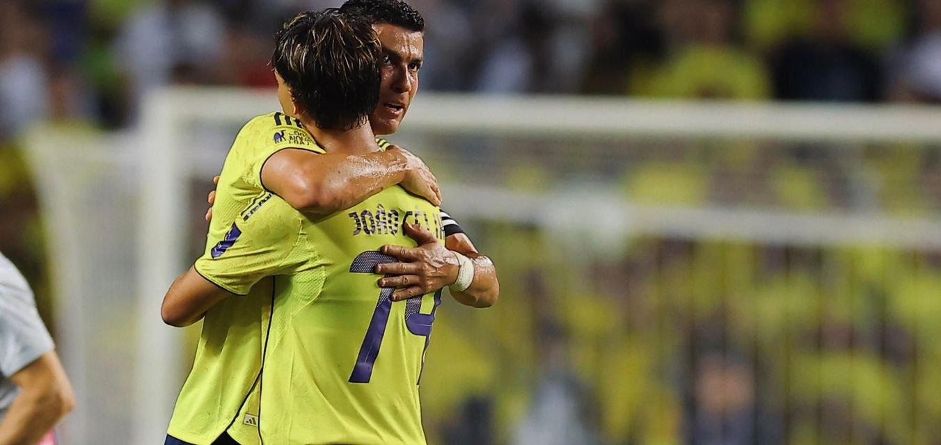 Cristiano Ronaldo and Joao Felix celebrate latter's goal in Saudi Super Cup semi-final win v Al Ittihad