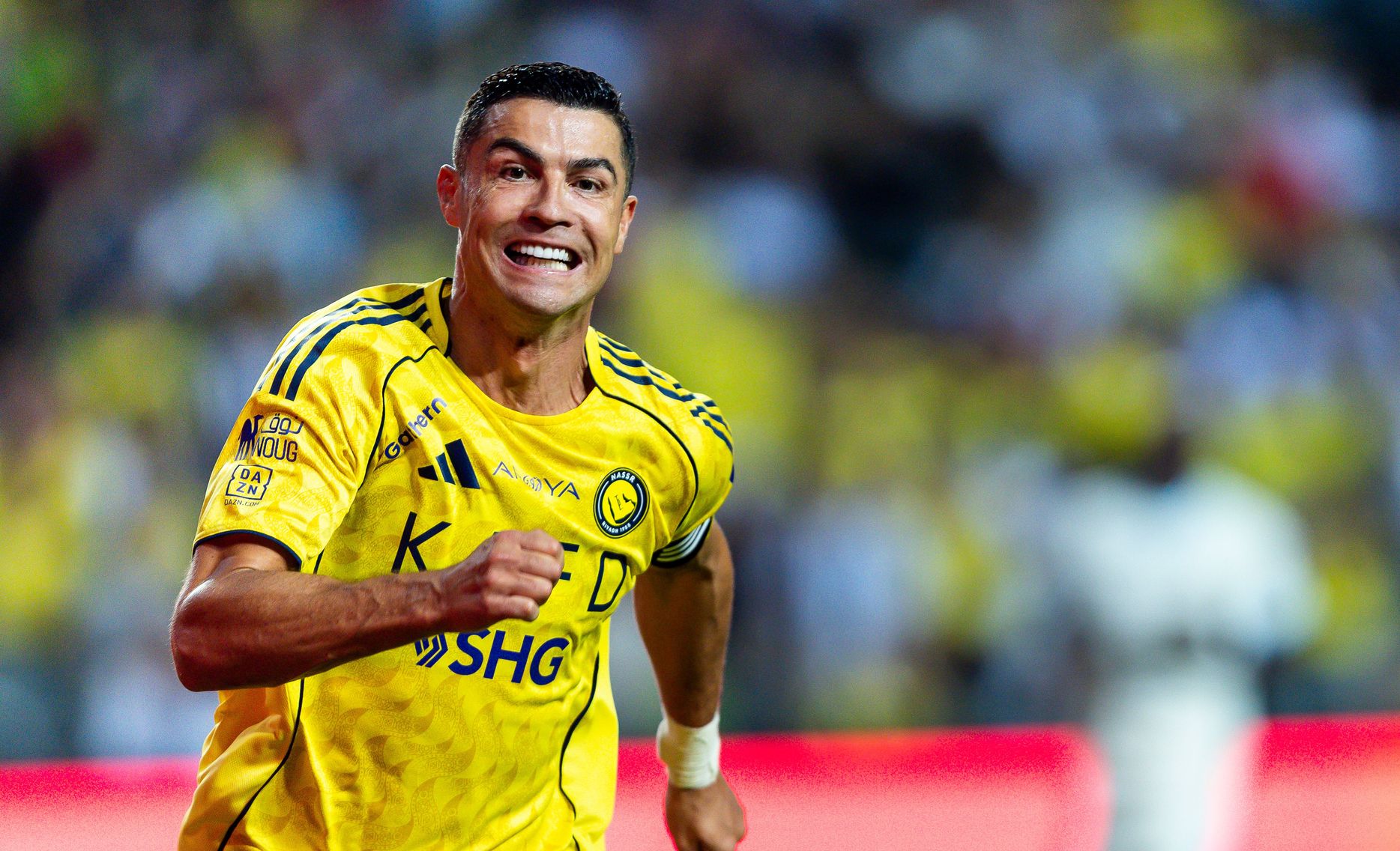 Cristiano Ronaldo celebrates goal in 2025 Saudi Super Cup final