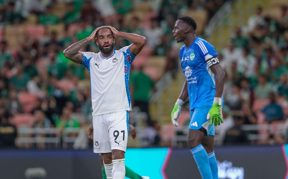 New NEOM SC forward Alexandre Lacazette thwarted by Al Ahli goalkeeper Edouard Mendy
