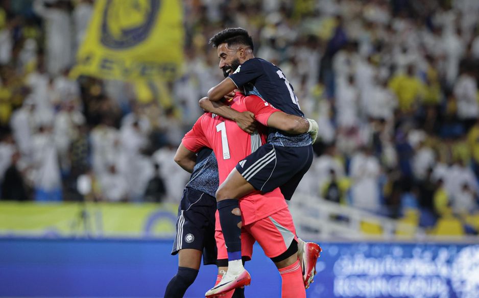 Nawaf Boushal celebrates Al Nassr's opening-day win at Al Taawoun