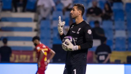 Al Qadsiah's Koen Casteels in action v Al Najmah
