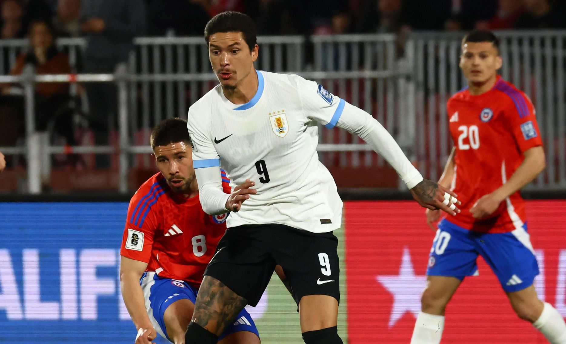 Al Hilal star Darwin Nunez in action for Uruguay v Chile in World Cup qualifying