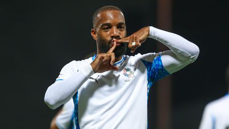Alexandre Lacazette celebrates goal for NEOM SC at Damac