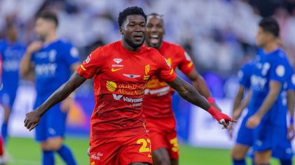 Al Qadsiah's Christopher Bonsu Baah celebrates goal at Al Hilal