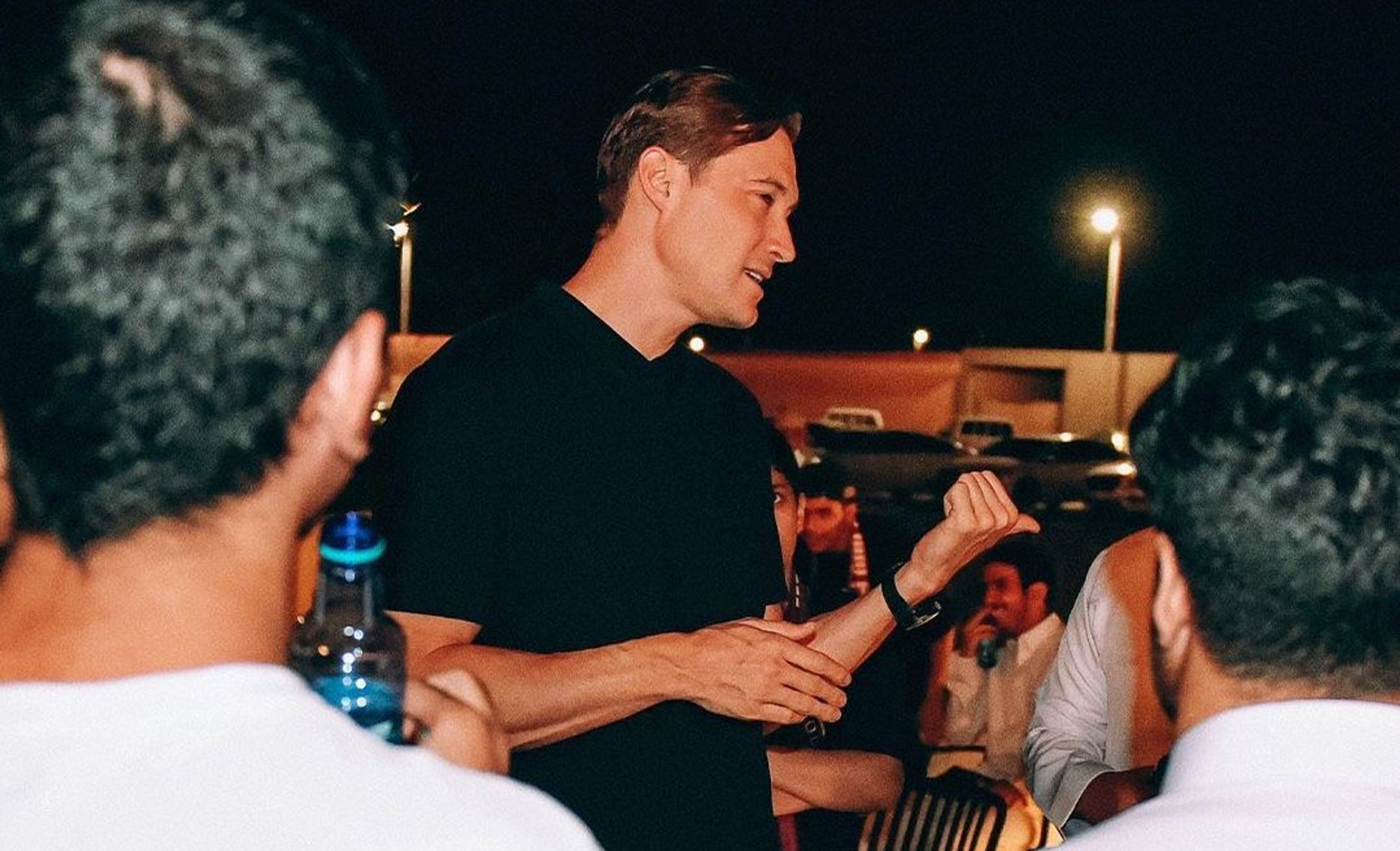 Al Kholood owner Ben Harburg interacting with the club's supporters