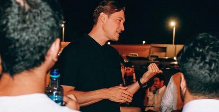 Al Kholood owner Ben Harburg interacting with the club's supporters
