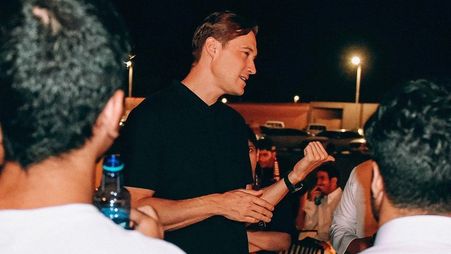 Al Kholood owner Ben Harburg interacting with the club's supporters