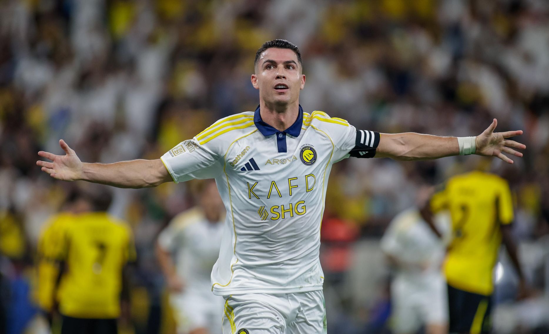 Al Nassr captain Cristiano Ronaldo celebrates goal at Al Ittihad