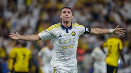 Al Nassr captain Cristiano Ronaldo celebrates goal at Al Ittihad