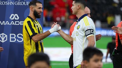 Former Real Madrid teammates Karim Benzema and Cristiano Ronaldo before Al Ittihad v Al Nassr