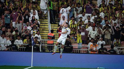 Cristiano Ronaldo celebrates goal for Al Nassr at Al Ittihad