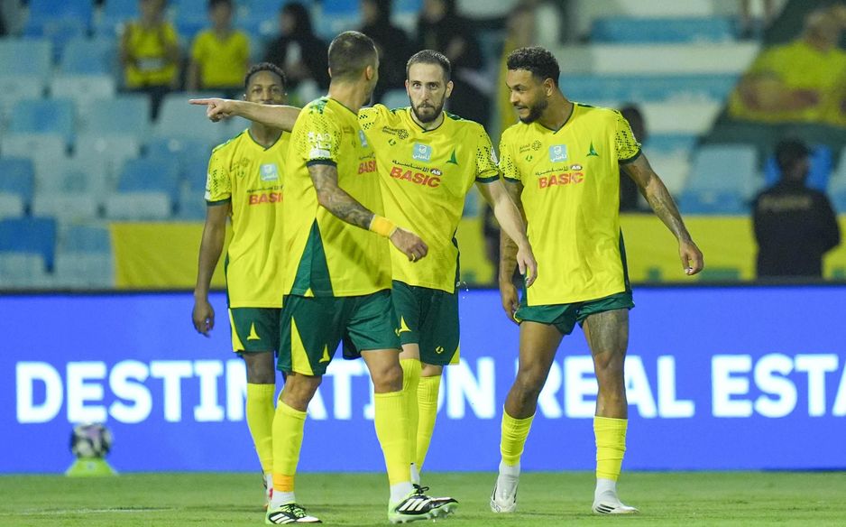 Al Khaleej midfielder Konstantinos Fortounis (C) leads the way in chances created