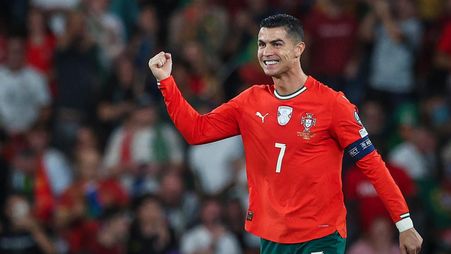 Cristiano Ronaldo celebrates record-breaking goal v Hungary