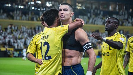 Al Nassr captain Cristiano Ronaldo celebrates goal v Al Fateh