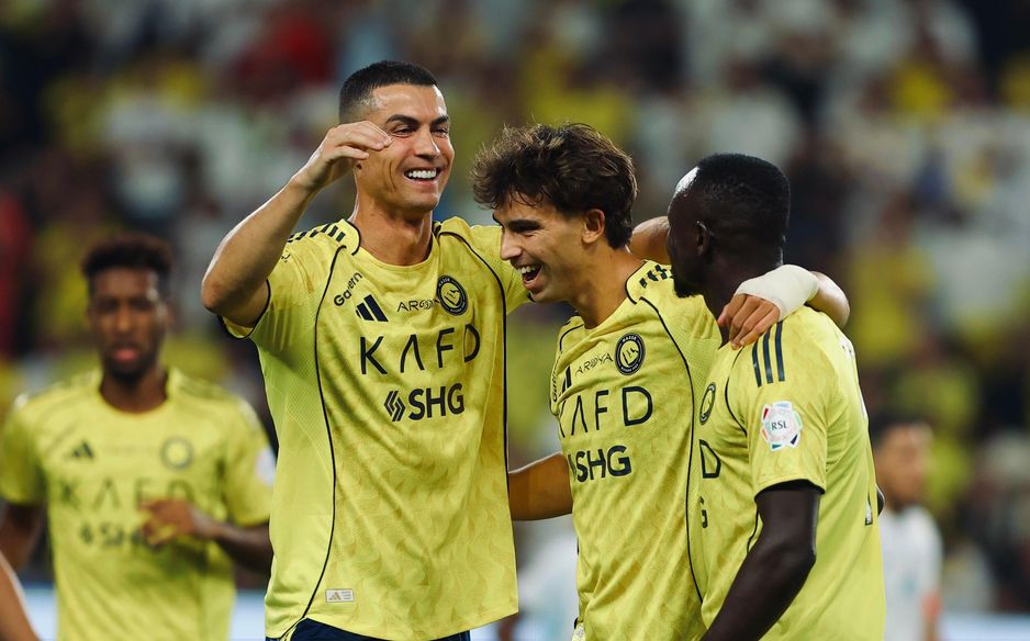 Al Nassr's Cristiano Ronaldo, Joao Felix and Sadio Mane celebrate v Al Fateh