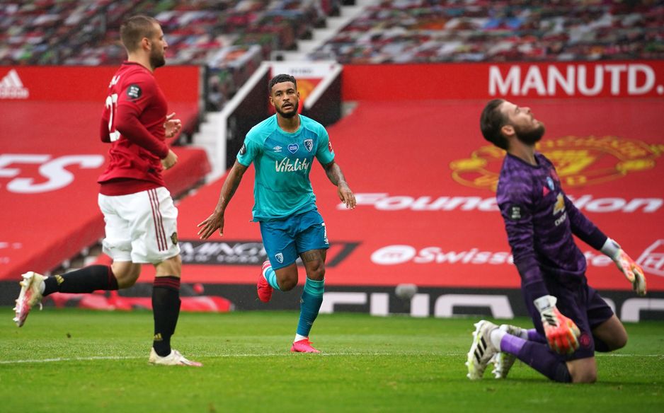 Joshua King scores for Bournemouth at Manchester United in the English Premier League