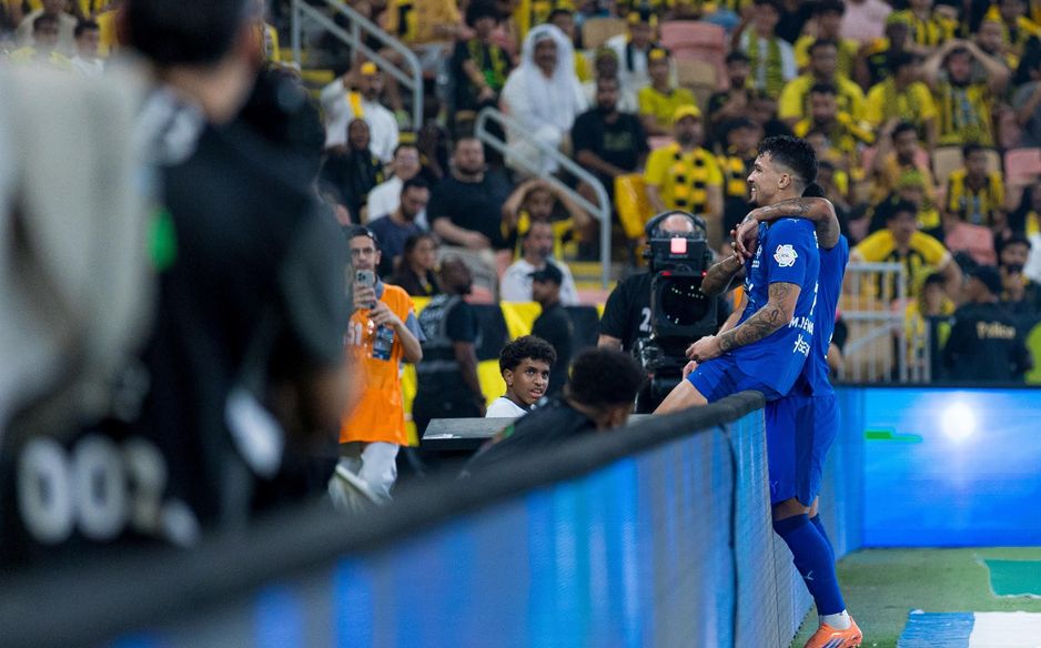 Marcos Leonardo celebrates putting Al Hilal 2-0 up at Al Ittihad