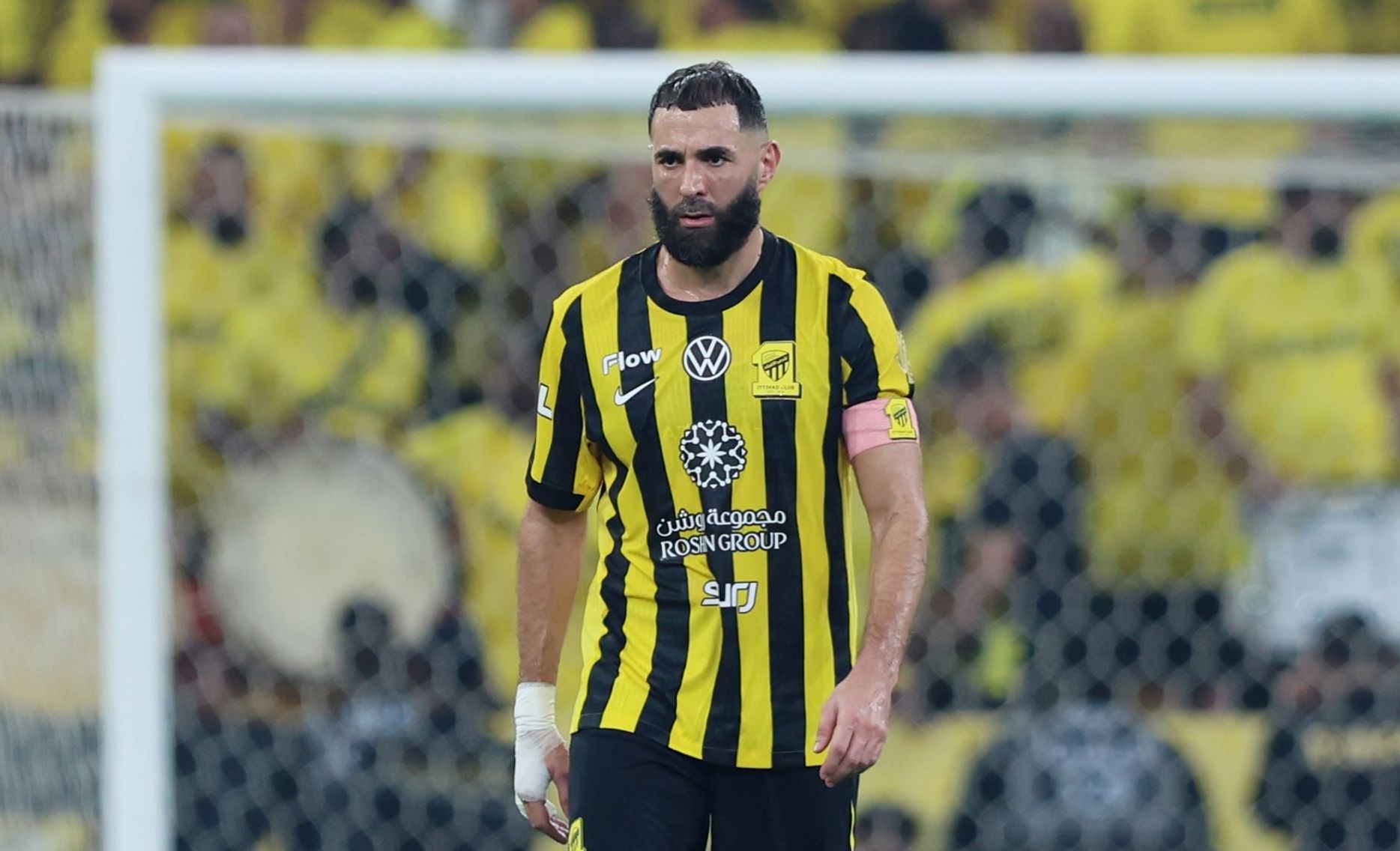 Al Ittihad captain Karim Benzema during Clasico v Al Hilal