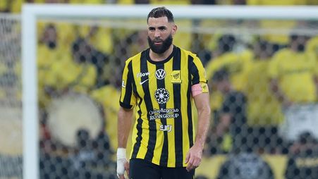 Al Ittihad captain Karim Benzema during Clasico v Al Hilal