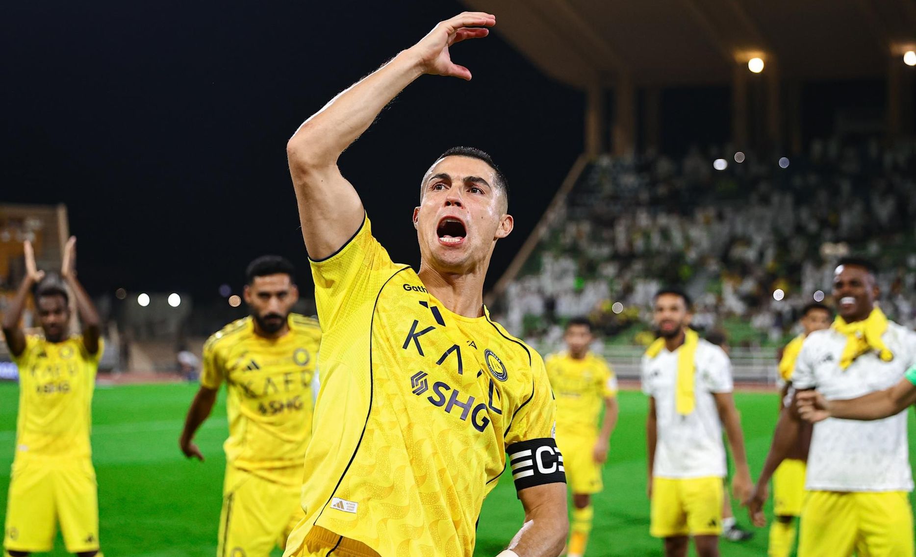 Cristiano Ronaldo celebrates Al Nassr win at Al Hazem