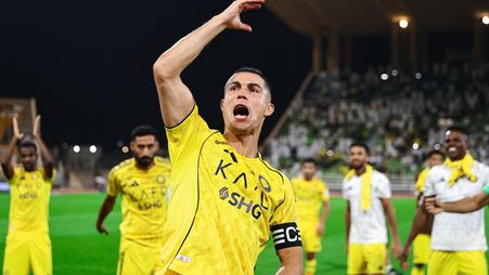 Cristiano Ronaldo celebrates Al Nassr win at Al Hazem