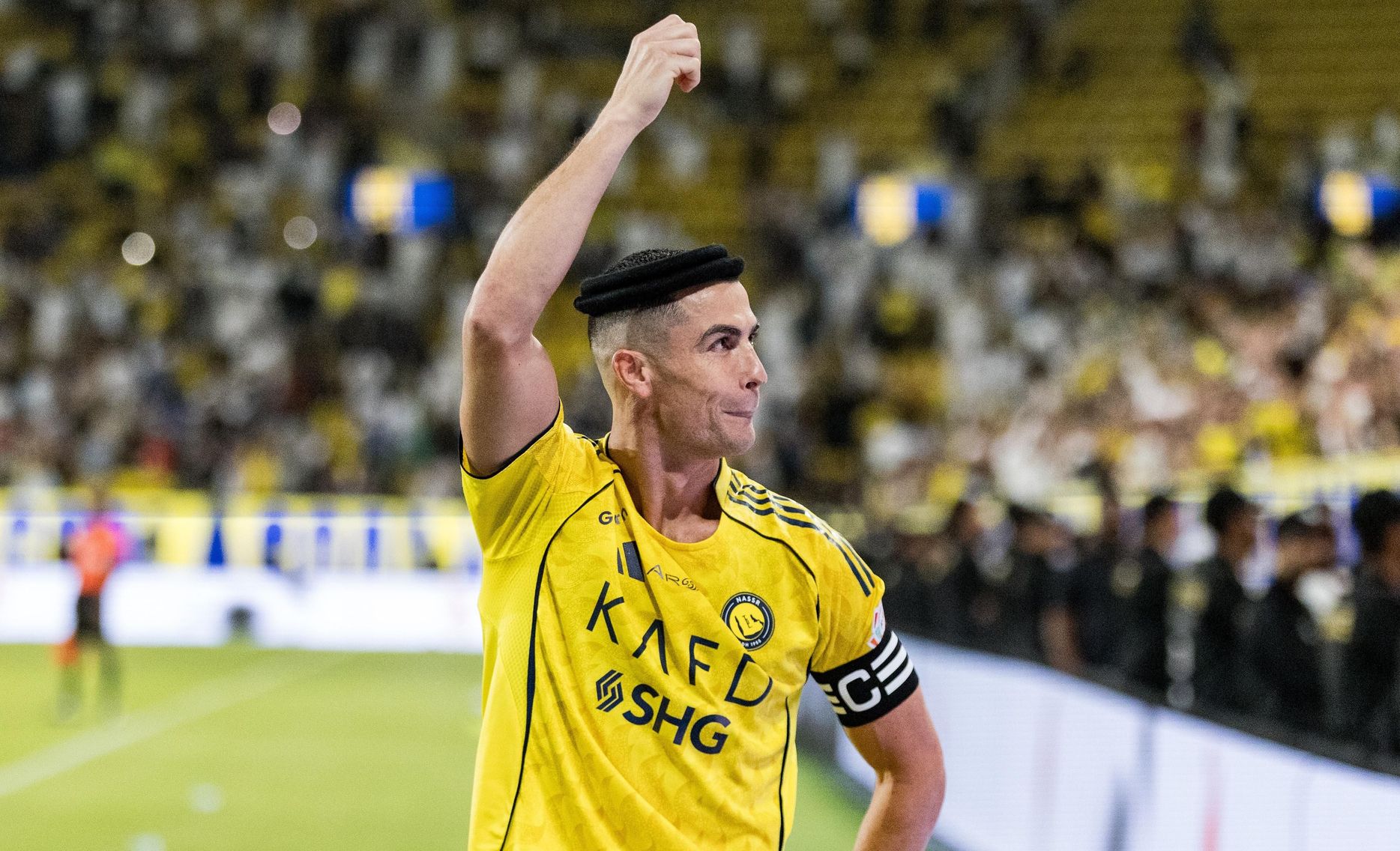 Cristiano Ronaldo dances the Ardah after winner for Al Nassr v Al Fayha