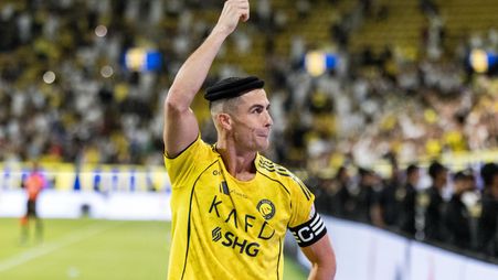 Cristiano Ronaldo dances the Ardah after winner for Al Nassr v Al Fayha