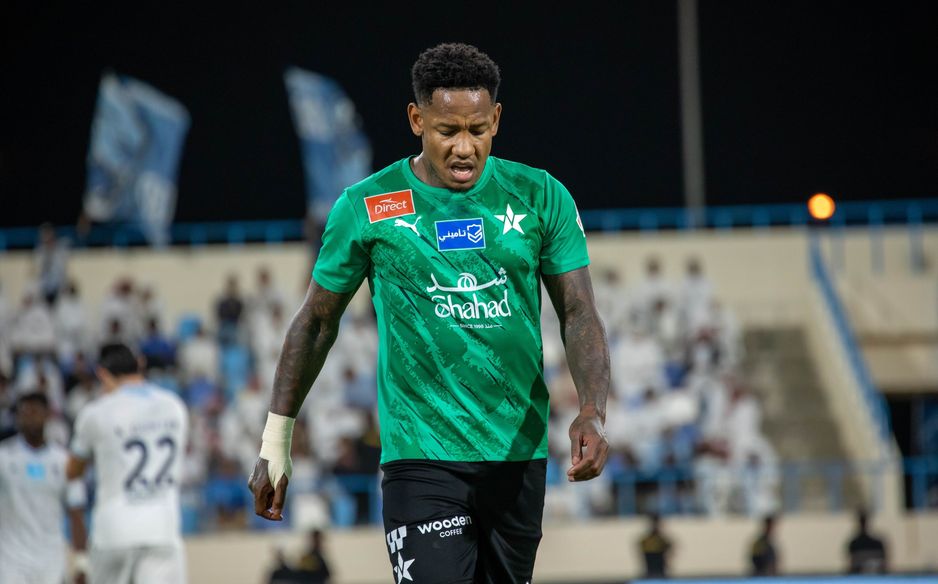 Striker Romell Quioto reacts to defeat to Al Okhdood - Al Najmah's seventh this season