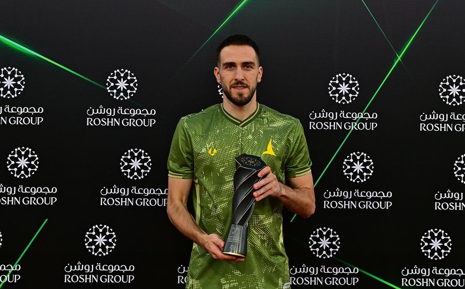 Al Khaleej creator Konstantinos Fortounis with his RSL Player of Month award for October