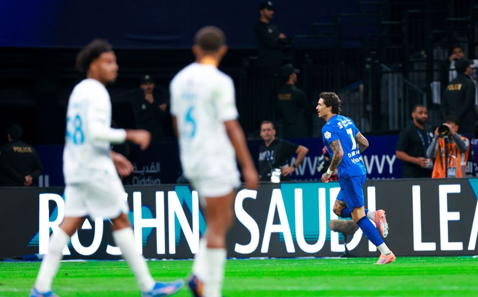 Al Fateh's players can only watch on as Darwin Nunez sends Al Hilal on way to victory