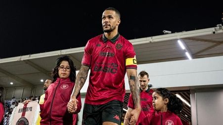 Al Kholood's William Troost-Ekong before Ar Rass Derby v Al Hazem