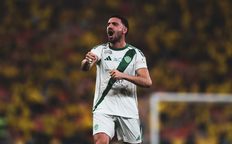 Al Ahli's Merih Demiral delights in his team's victory in the Sea Derby v Al Ittihad
