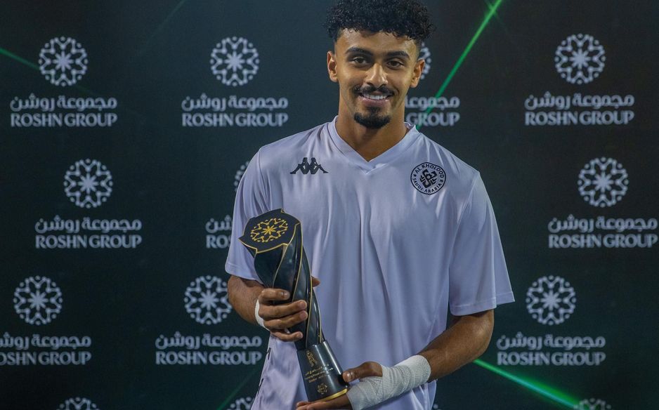 Abdulaziz Al Elewa with his award for RSL Young Player of the Month for October
