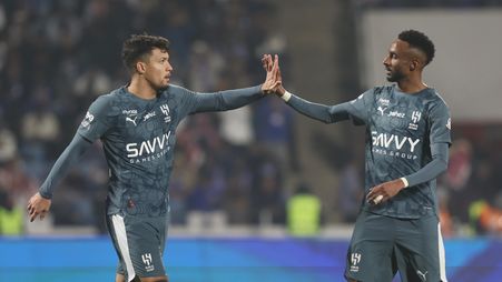 Marcos Leonardo (L) got Al Hilal's second of the night at Damac